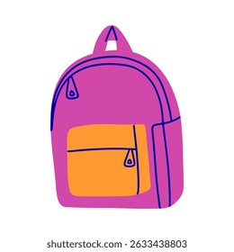 Mochila colorida desenhada à mão. De volta ao conceito de ilustração plana moderna da escola.  Elemento de design 