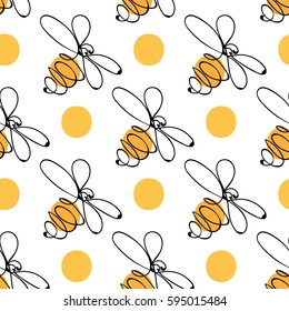 Hand drawn colorful bees. Summer meadow collection. Beautiful design for your textile, paper, cards, web page background. Vector seamless pattern.