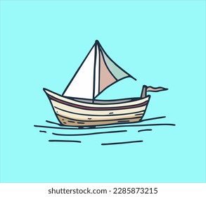 Hand drawn colorful boat illustration. small boat image design for shirt sticker poster logo