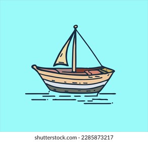 Hand drawn colorful boat illustration. small boat image design for shirt sticker poster logo