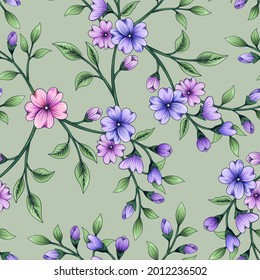 Hand drawn colorful botanical seamless floral pattern