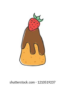 Hand drawn colorful brownie on white background. Vector illustration.