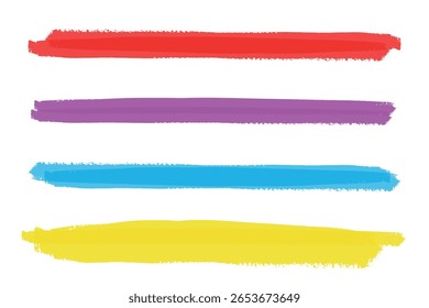 Traçados de pincel coloridos desenhados à mão, linhas de realce, elementos de design de marca-texto, caneta colorida ou sublinhado de linhas de marcador