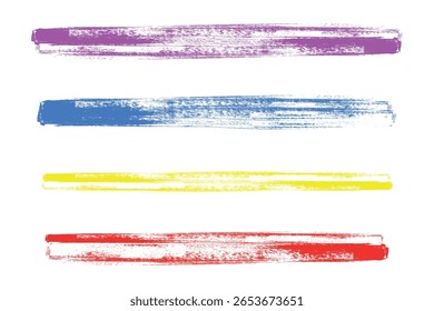 Traçados de pincel coloridos desenhados à mão, linhas de realce, elementos de design de marca-texto, caneta colorida ou sublinhado de linhas de marcador