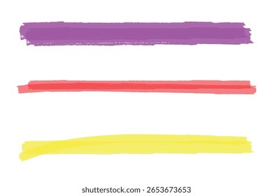 Traçados de pincel coloridos desenhados à mão, linhas de realce, elementos de design de marca-texto, caneta colorida ou sublinhado de linhas de marcador