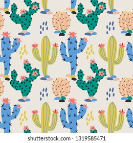 Hand drawn colorful cactus fabric textile