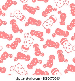 Hand drawn colorful hand drawn cactus retro seamless pattern vector