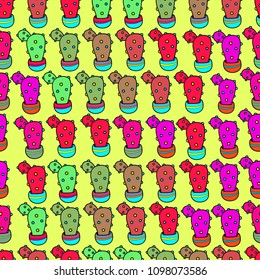Hand drawn colorful hand drawn cactus retro seamless pattern vector