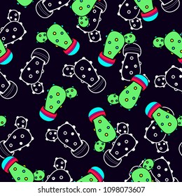 Hand drawn colorful hand drawn cactus retro seamless pattern vector
