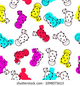 Hand drawn colorful hand drawn cactus retro seamless pattern vector