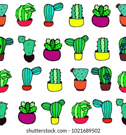 Hand drawn colorful hand drawn cactus seamless pattern vector
