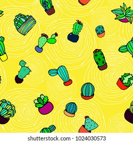 Hand drawn colorful hand drawn cactus seamless pattern vector
