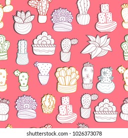 Hand drawn colorful hand drawn cactus seamless pattern vector
