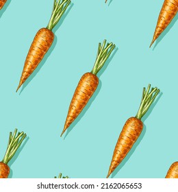 La mano dibujó zanahorias coloridas. Patrón veloz. Para diseño de cocina, embalaje de alimentos, textiles.