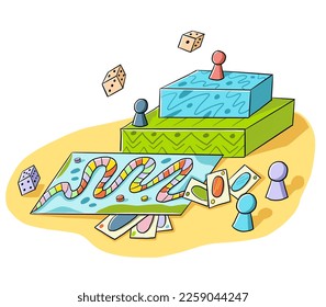 Dibujo manual de dibujos animados coloridos ilustración vectorial con juegos de mesa clipart