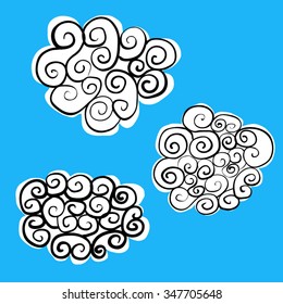 Hand drawn colorful childish clouds set