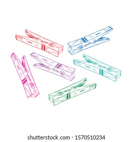 hand drawn colorful clothes pegs. vector laundry pegs