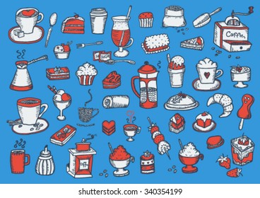 Hand Drawn Colorful Coffee and Sweets Set