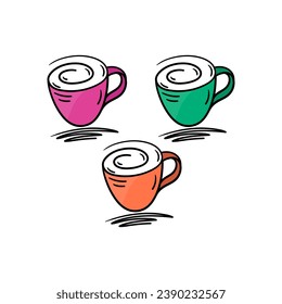 hand drawn colorful coffee, teacup. colorful coffee cups