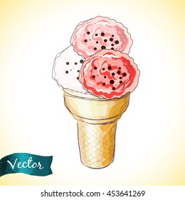 Hand drawn colorful cone ice cream vector illustration cartoon style