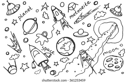 Hand drawn colorful cosmos doodle vector set, excellent vector illustration, EPS 10