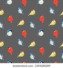 Hand drawn of Colorful cute birds houses, seamless pattern.