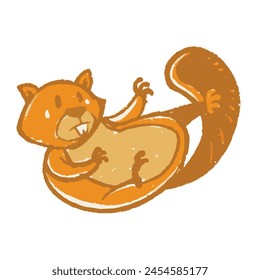 Hand drawn of colorful cute squirrel. Funny character with colorful drawing. Vector illustration baby cartoon object.