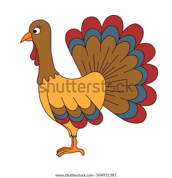 Hand drawn colorful cute\
turkey bird