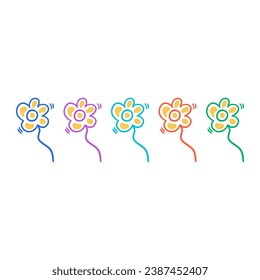 hand drawn colorful daisy flowers. blue, lilac, turquoise, orange and green daisies. doodle daisy set