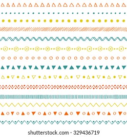 Hand drawn colorful decorative elements pattern. Tangling seamless
