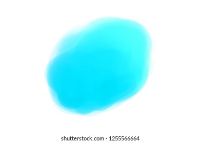 Hand drawn colorful digital spot on isolated white. Colored aquarelle blotch. Watercolour splotch. Paint and ink smudges. Bright blur stain. Trendy label brush stroke background