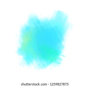 Hand drawn colorful digital spot on isolated white. Colored aquarelle blotch. Watercolour splotch. Paint and ink smudges. Bright blur stain. Trendy label brush stroke background