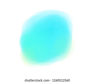 Hand drawn colorful digital spot on isolated white. Colored aquarelle blotch. Watercolour splotch. Paint and ink smudges. Bright blur stain. Trendy label brush stroke background