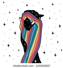 Hand Drawn colorful Doodle lgbt relationship hands. Illustrations Drawing Vector and Sketch for textile, print, postcard, text, invitation, poster, background