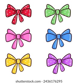 Hand drawn colorful doodle present bows set