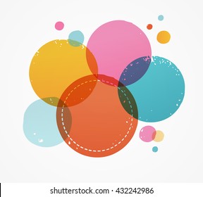 hand drawn colorful dots, handmade stamp and ink stains, abstract background