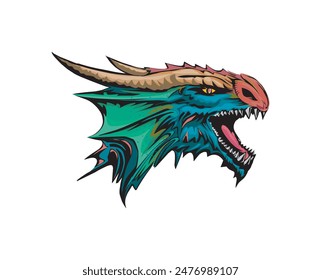 Hand Drawn colorful Dragon Vintage Vector Illustration, useful for gaming team logo