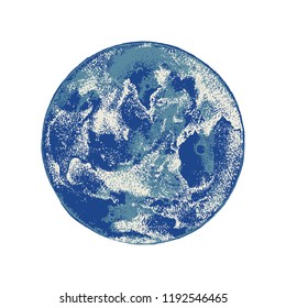 Hand drawn colorful Earth planet. Sky view. Vector illustration