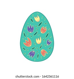 Hand drawn colorful Easter egg with flowers , leaves doodle ornament, decorative elements in vector. Best for decoration, logo, symbol, print, scrapbooking, greeting card, invitation