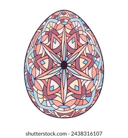 Hand drawn colorful Easter egg with patterns, curls, flowers. Spring Happy Easter egg with floral elements, decorative ornament. Vector cute illustration isolated on white background