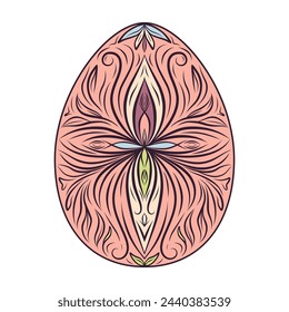 Huevo de Pascua dibujado a mano con patrones, rizos, flores. Primavera Feliz huevo de Pascua con elementos florales, adorno decorativo. Ilustración linda del vector aislada sobre fondo blanco