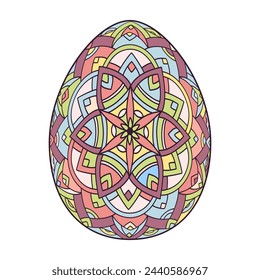 Huevo de Pascua dibujado a mano con patrones, rizos, flores. Primavera Feliz huevo de Pascua con elementos florales, adorno decorativo. Ilustración linda del vector aislada sobre fondo blanco