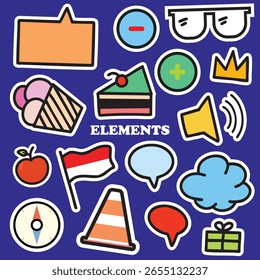 Hand drawn colorful element set. Sketch pencil stroke vector graphic pen underline scribble icon. Hand drawn line heart, crown, star symbol highlight marker shape. Vector illustration