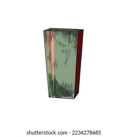Hand drawn colorful empty flowerpot sketch style, vector illustration isolated on white background. Green high rectangular tool for plants, gardening, stylish interior decor