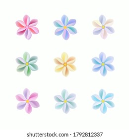 Hand drawn colorful fashion abstract flowers group vector illustration, spring summer natural plants on white background, invitation, wedding decoration pattern, textile, wallpaper