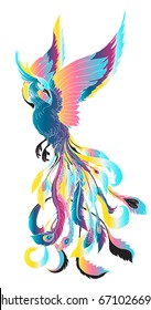 hand drawn colorful fashion of phoenix tattoo.Phoenix Fire bird illustration and character design,Legend of the Firebird is Russian fairy tales and it is creature from Slavic folklore.