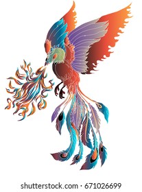 hand drawn colorful fashion of phoenix tattoo.Phoenix Fire bird illustration and character design,Legend of the Firebird is Russian fairy tales and it is creature from Slavic folklore.