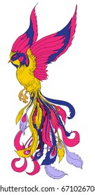 hand drawn colorful fashion of phoenix tattoo.Phoenix Fire bird illustration and character design,Legend of the Firebird is Russian fairy tales and it is creature from Slavic folklore.