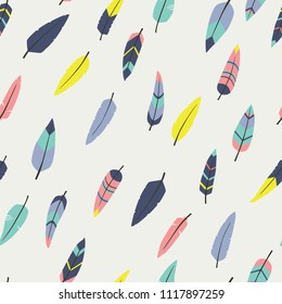 Hand Drawn Colorful Feather seamless pattern illustration