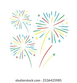 Hand drawn colorful firework. Linear vector explosion. Doodle sketch. 